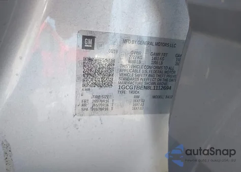 2020 Chevrolet Colorado 4Wd Long Box Wt from USA, damaged, VIN 1GCGTBEN8L1112694